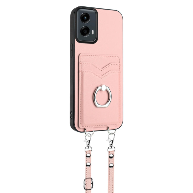 For Motorola Moto G 5G 2024 R20 Crossbody Rope Ring Card Holder Phone Case