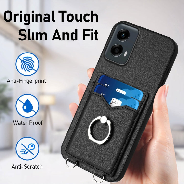 For Motorola Moto G 5G 2024 R20 Crossbody Rope Ring Card Holder Phone Case