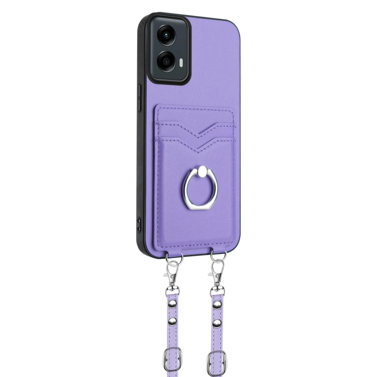 For Motorola Moto G 5G 2024 R20 Crossbody Rope Ring Card Holder Phone Case