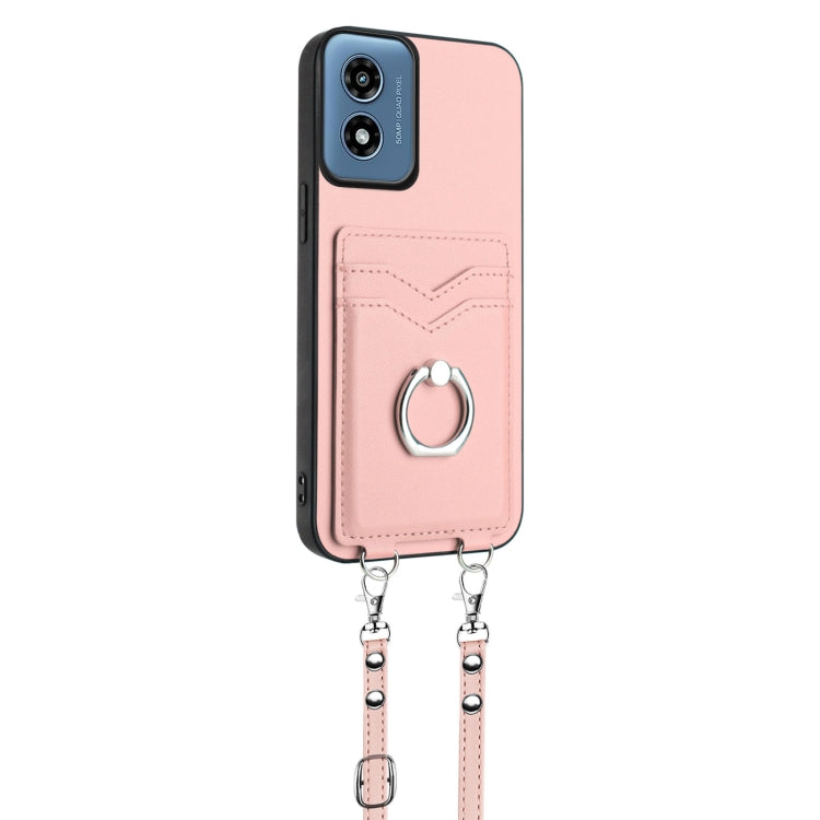 For Motorola Moto G Play 2024 4G R20 Crossbody Rope Ring Card Holder Phone Case