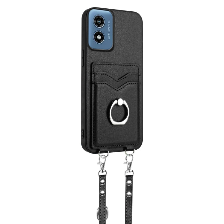 For Motorola Moto G Play 2024 4G R20 Crossbody Rope Ring Card Holder Phone Case