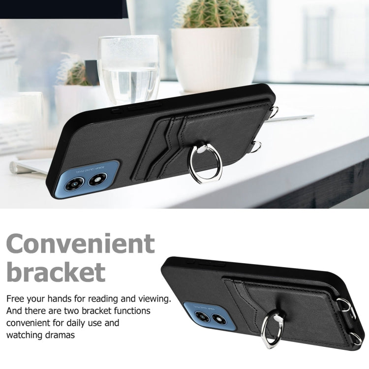 For Motorola Moto G Play 2024 4G R20 Crossbody Rope Ring Card Holder Phone Case