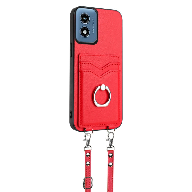 For Motorola Moto G Play 2024 4G R20 Crossbody Rope Ring Card Holder Phone Case