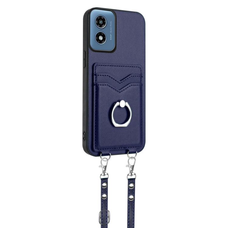 For Motorola Moto G Play 2024 4G R20 Crossbody Rope Ring Card Holder Phone Case