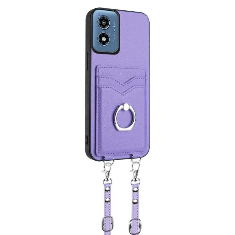 For Motorola Moto G Play 2024 4G R20 Crossbody Rope Ring Card Holder Phone Case