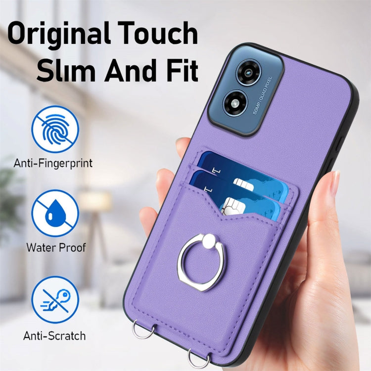 For Motorola Moto G Play 2024 4G R20 Crossbody Rope Ring Card Holder Phone Case