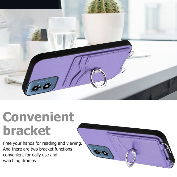 For Motorola Moto G Play 2024 4G R20 Crossbody Rope Ring Card Holder Phone Case