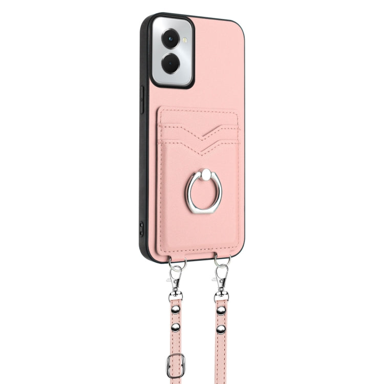 For Motorola Moto G Power 5G 2024 R20 Crossbody Rope Ring Card Holder Phone Case