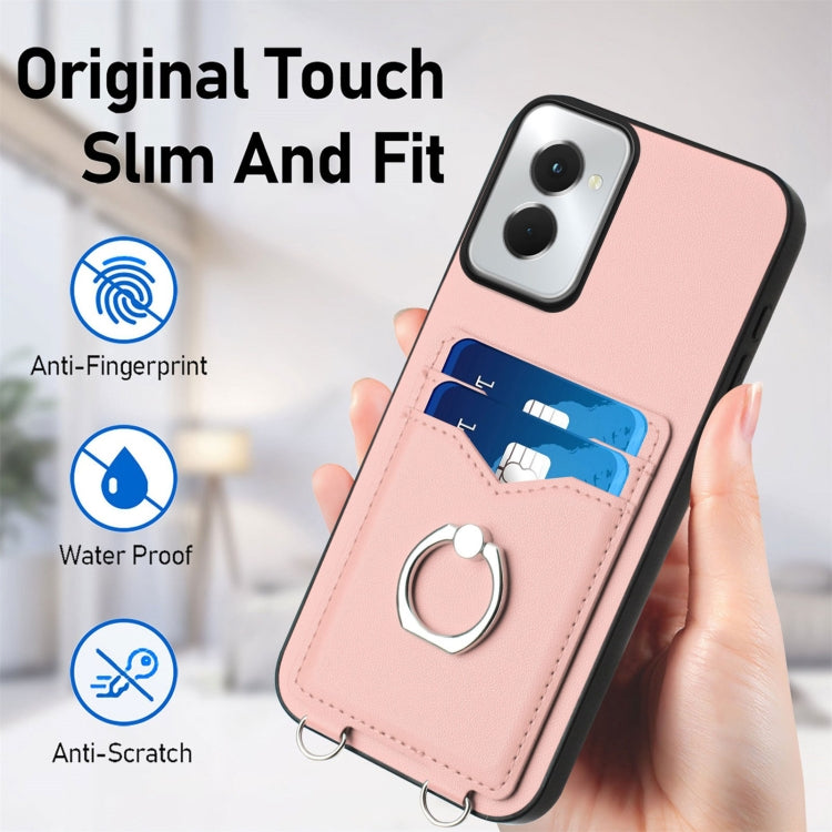 For Motorola Moto G Power 5G 2024 R20 Crossbody Rope Ring Card Holder Phone Case