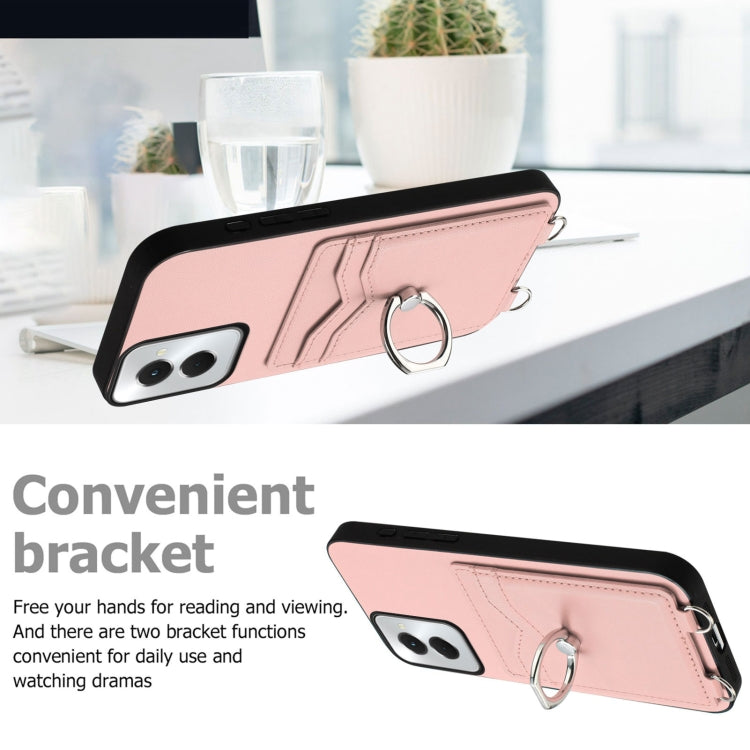 For Motorola Moto G Power 5G 2024 R20 Crossbody Rope Ring Card Holder Phone Case