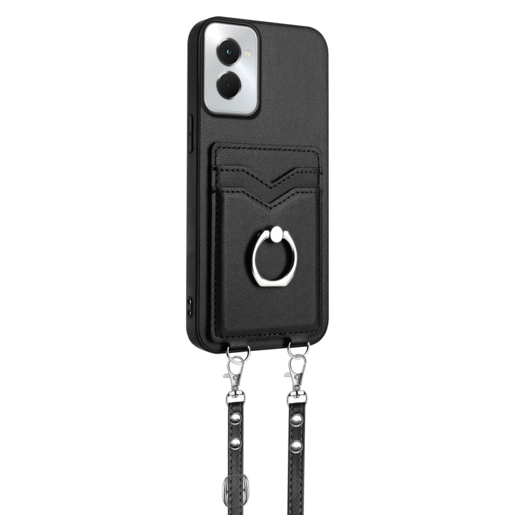 For Motorola Moto G Power 5G 2024 R20 Crossbody Rope Ring Card Holder Phone Case