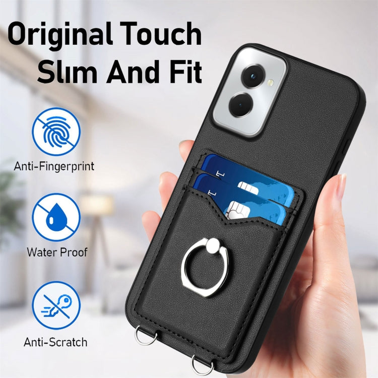 For Motorola Moto G Power 5G 2024 R20 Crossbody Rope Ring Card Holder Phone Case