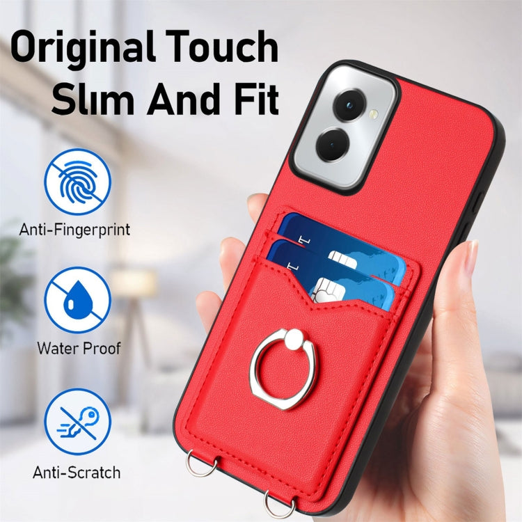 For Motorola Moto G Power 5G 2024 R20 Crossbody Rope Ring Card Holder Phone Case