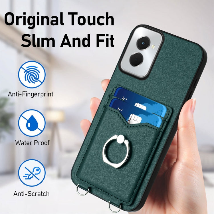 For Motorola Moto G Power 5G 2024 R20 Crossbody Rope Ring Card Holder Phone Case