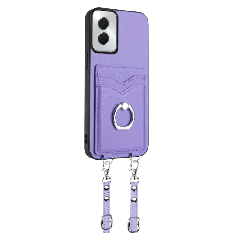 For Motorola Moto G Power 5G 2024 R20 Crossbody Rope Ring Card Holder Phone Case