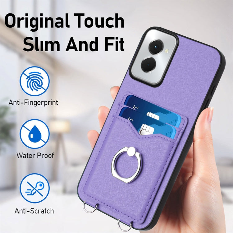 For Motorola Moto G Power 5G 2024 R20 Crossbody Rope Ring Card Holder Phone Case