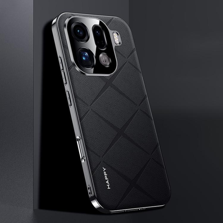 For OPPO Find X9 Pro Plain Leather PC Phone Case