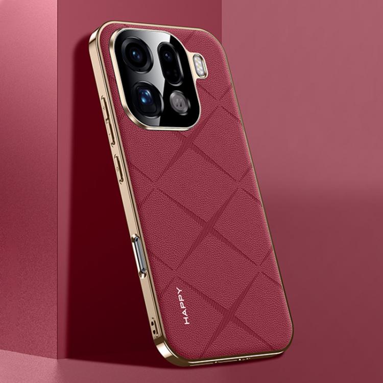 For OPPO Find X9 Pro Plain Leather PC Phone Case