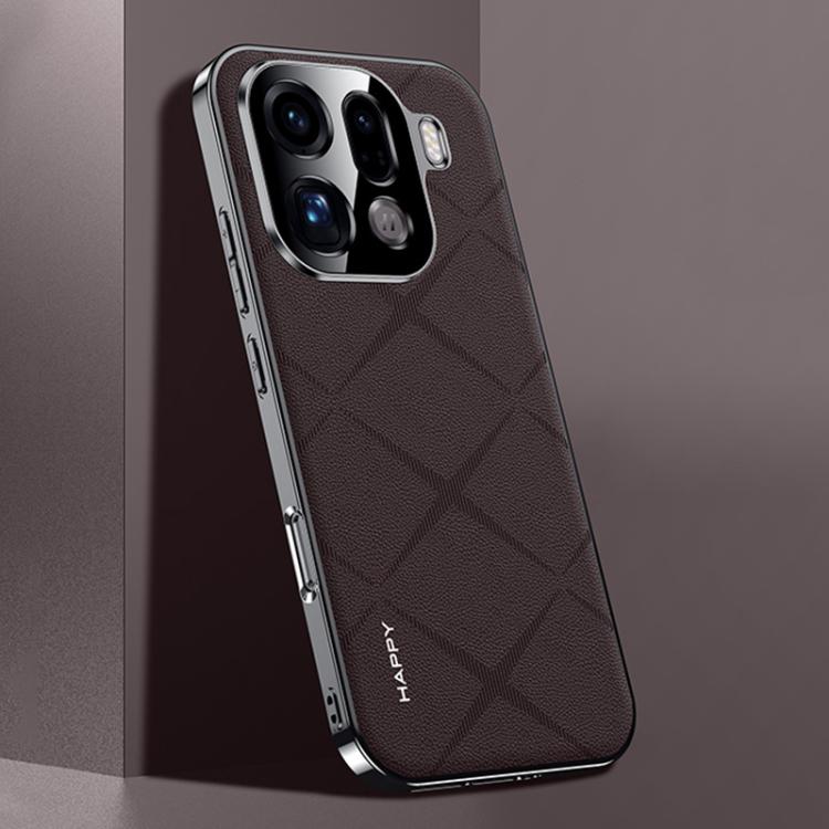 For OPPO Find X9 Pro Plain Leather PC Phone Case