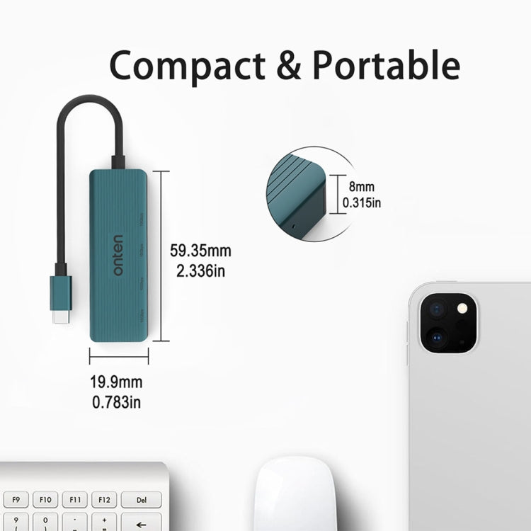 Onten UC620 10Gbps USB-C / Type-C to USB 3.2 Gen2 4 in 1 Multi-function HUB Docking Station, Length:13cm - Green