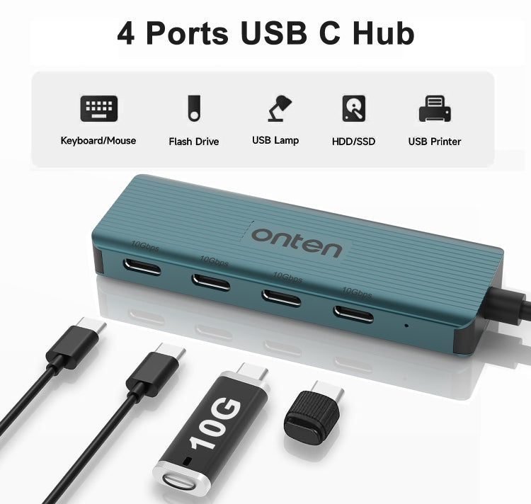 Onten UC620 10Gbps USB-C / Type-C to USB 3.2 Gen2 4 in 1 Multi-function HUB Docking Station, Length:13cm - Green