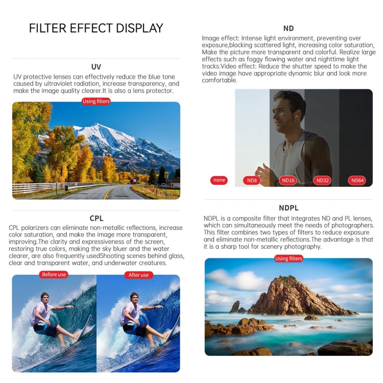 For DJI Osmo Action 4 JUNESTAR Threaded Camera Lens Filter, Filter:ND8