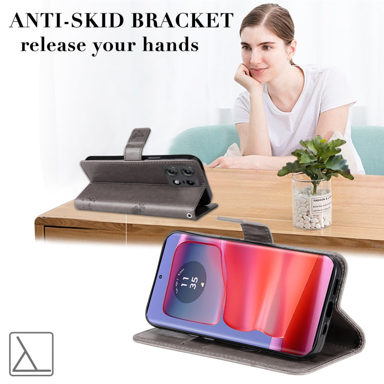 For Motorola Edge 50 Pro Tree & Cat Embossed Pattern Flip Leather Phone Case