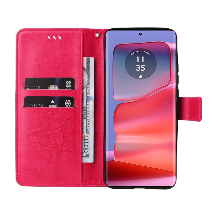 For Motorola Edge 50 Pro Tree & Cat Embossed Pattern Flip Leather Phone Case