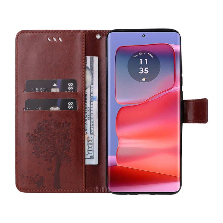 For Motorola Edge 50 Pro Tree & Cat Embossed Pattern Flip Leather Phone Case