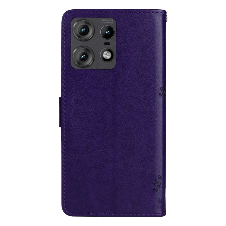 For Motorola Edge 50 Pro Tree & Cat Embossed Pattern Flip Leather Phone Case