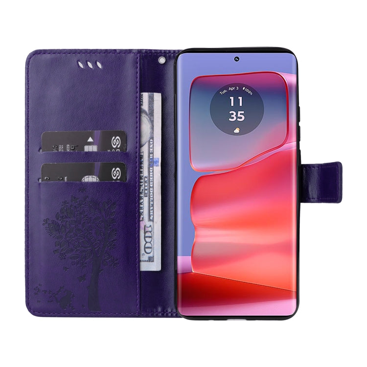 For Motorola Edge 50 Pro Tree & Cat Embossed Pattern Flip Leather Phone Case