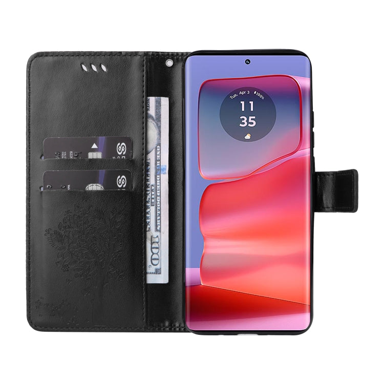 For Motorola Edge 50 Pro Tree & Cat Embossed Pattern Flip Leather Phone Case