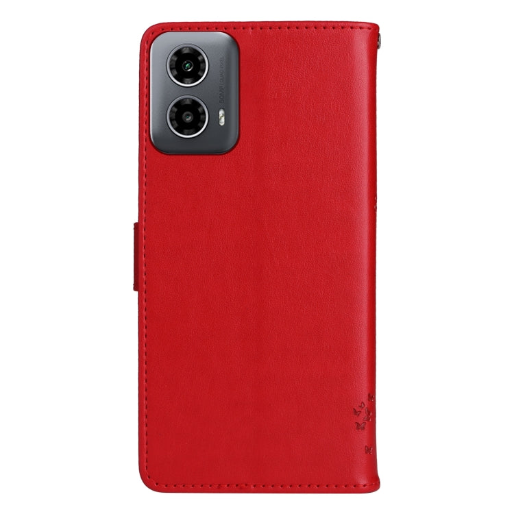 For Motorola Moto G34 Tree & Cat Embossed Pattern Flip Leather Phone Case