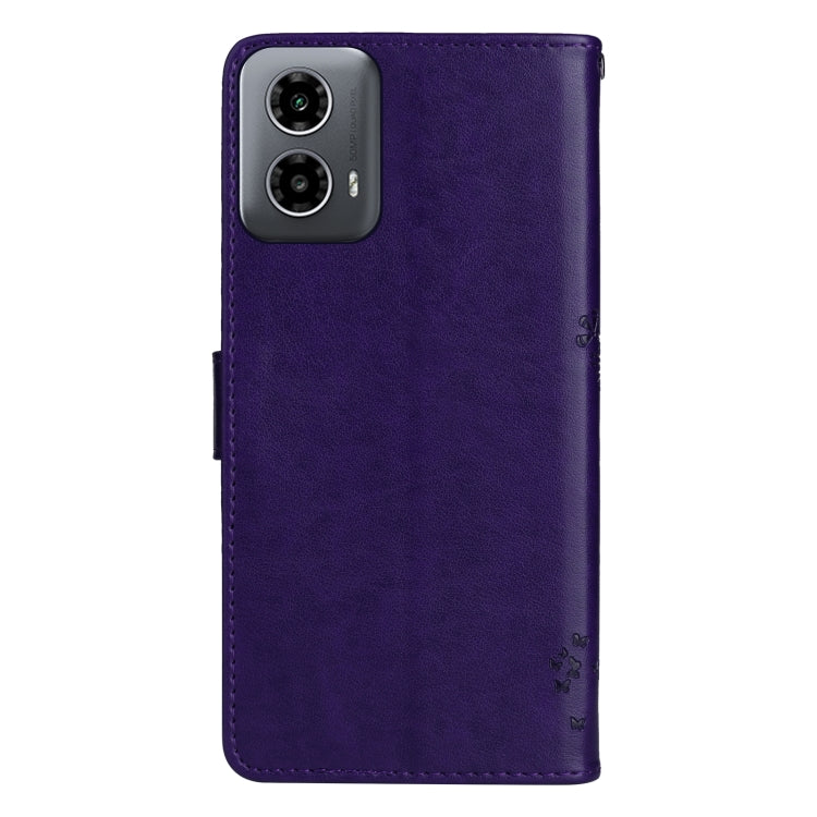 For Motorola Moto G34 Tree & Cat Embossed Pattern Flip Leather Phone Case