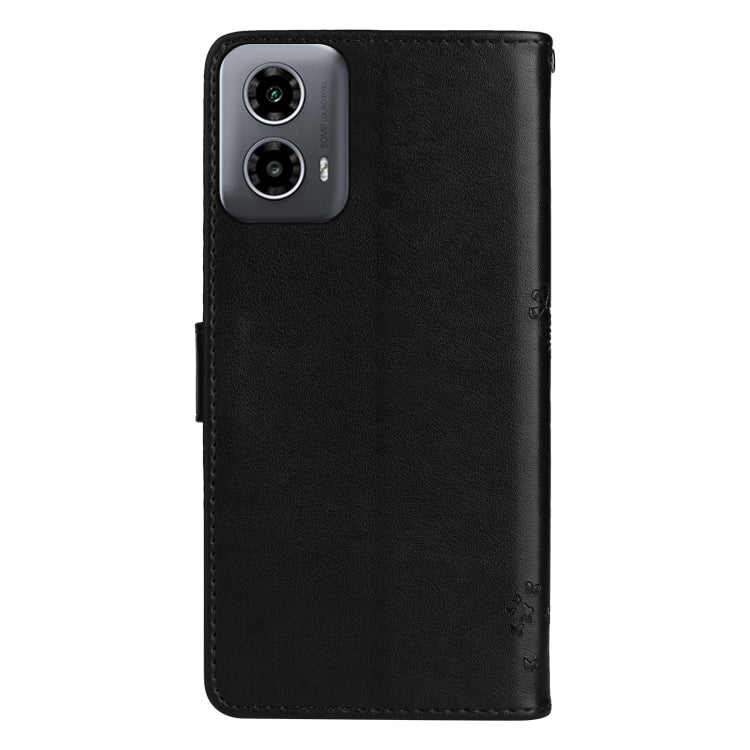 For Motorola Moto G34 Tree & Cat Embossed Pattern Flip Leather Phone Case