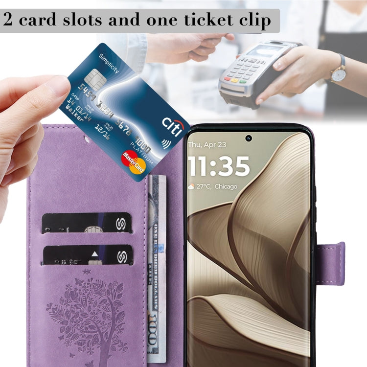 For Motorola Edge 50 5G Tree & Cat Embossed Pattern Flip Leather Phone Case