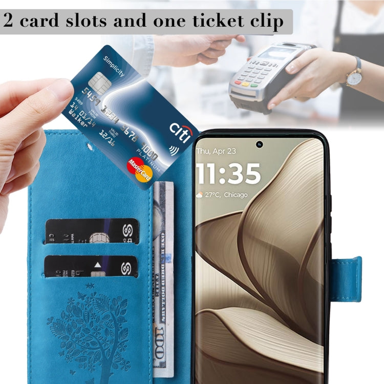 For Motorola Edge 50 5G Tree & Cat Embossed Pattern Flip Leather Phone Case