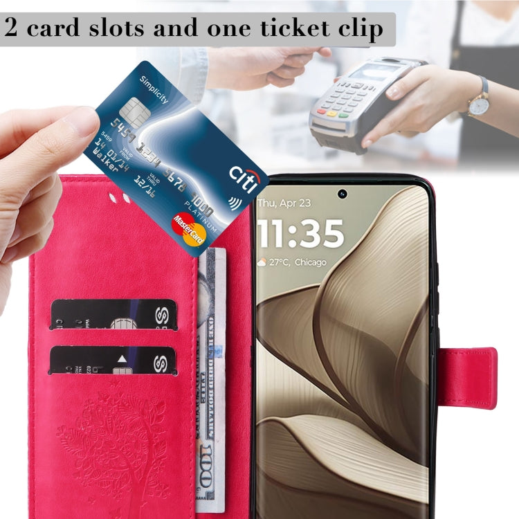For Motorola Edge 50 5G Tree & Cat Embossed Pattern Flip Leather Phone Case