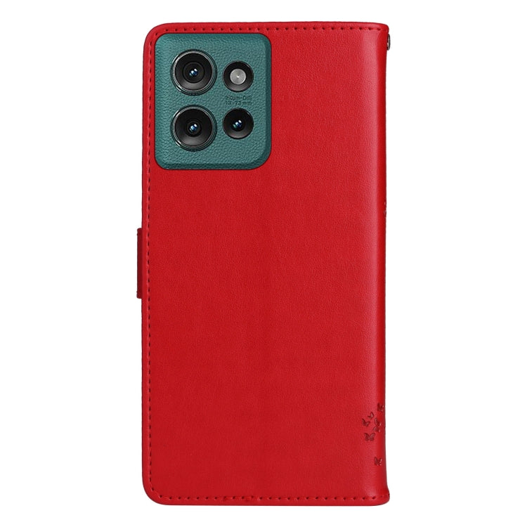 For Motorola Edge 50 5G Tree & Cat Embossed Pattern Flip Leather Phone Case