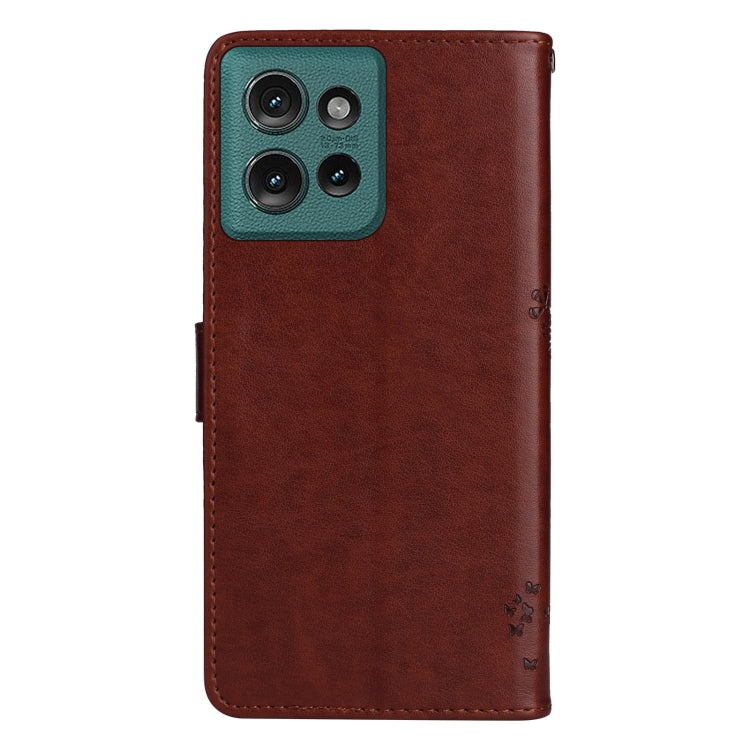 For Motorola Edge 50 5G Tree & Cat Embossed Pattern Flip Leather Phone Case
