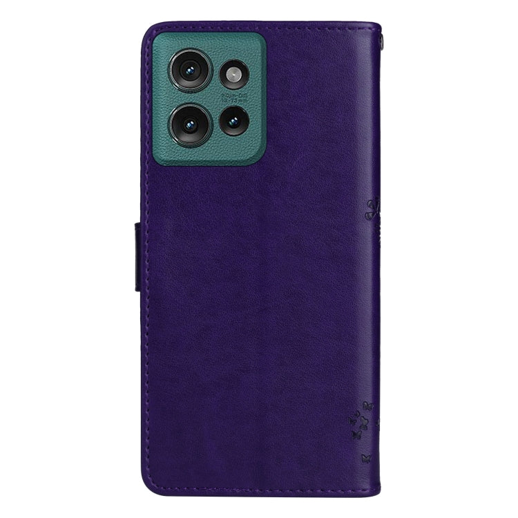 For Motorola Edge 50 5G Tree & Cat Embossed Pattern Flip Leather Phone Case