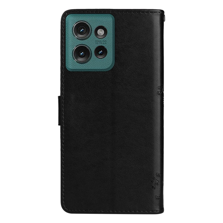 For Motorola Edge 50 5G Tree & Cat Embossed Pattern Flip Leather Phone Case