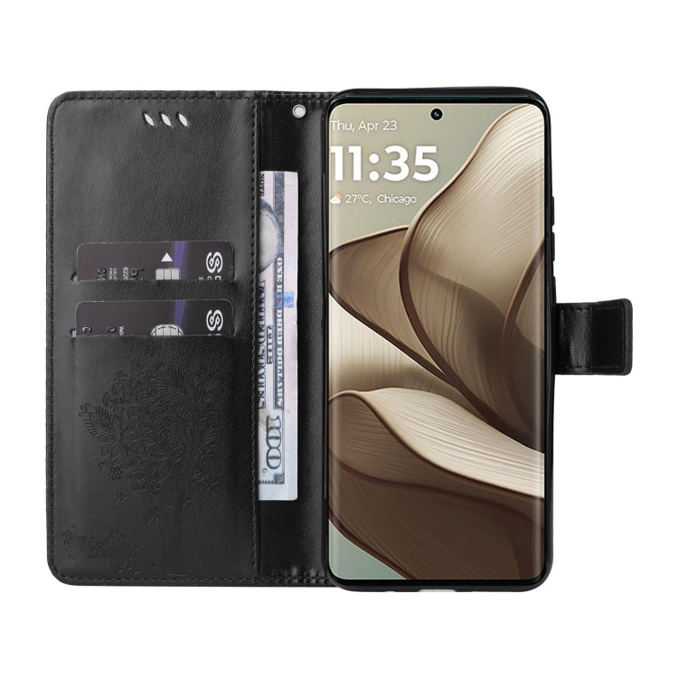 For Motorola Edge 50 5G Tree & Cat Embossed Pattern Flip Leather Phone Case