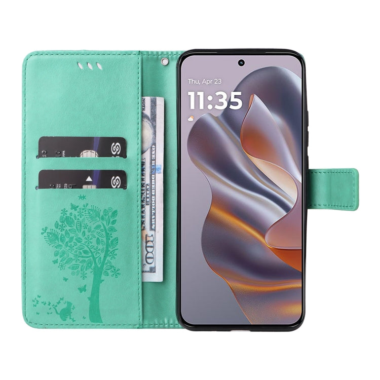 For Motorola Edge 50 Neo Tree & Cat Embossed Pattern Flip Leather Phone Case