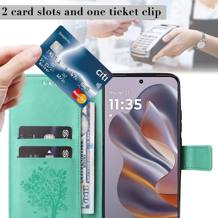 For Motorola Edge 50 Neo Tree & Cat Embossed Pattern Flip Leather Phone Case