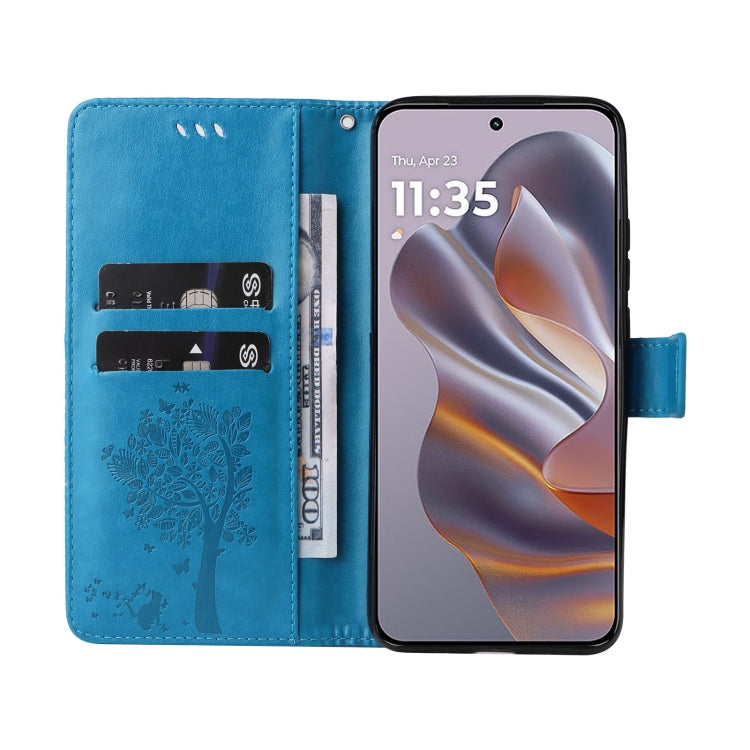 For Motorola Edge 50 Neo Tree & Cat Embossed Pattern Flip Leather Phone Case