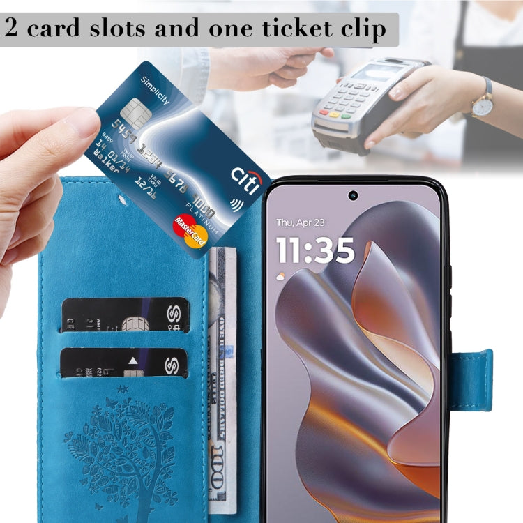 For Motorola Edge 50 Neo Tree & Cat Embossed Pattern Flip Leather Phone Case
