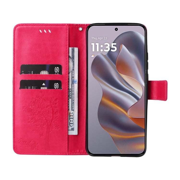For Motorola Edge 50 Neo Tree & Cat Embossed Pattern Flip Leather Phone Case