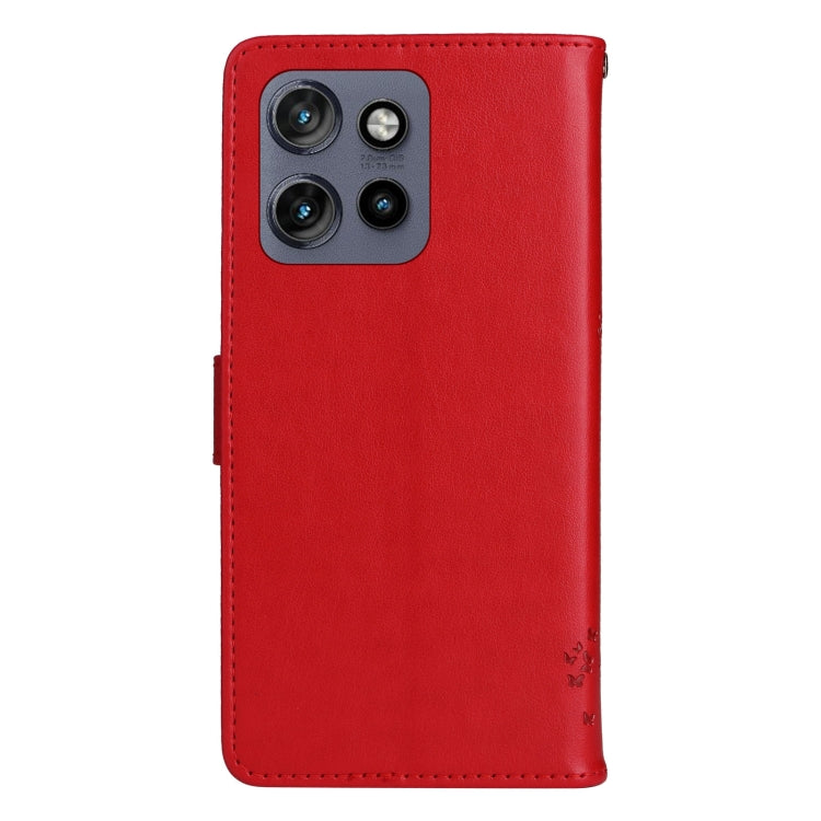For Motorola Edge 50 Neo Tree & Cat Embossed Pattern Flip Leather Phone Case