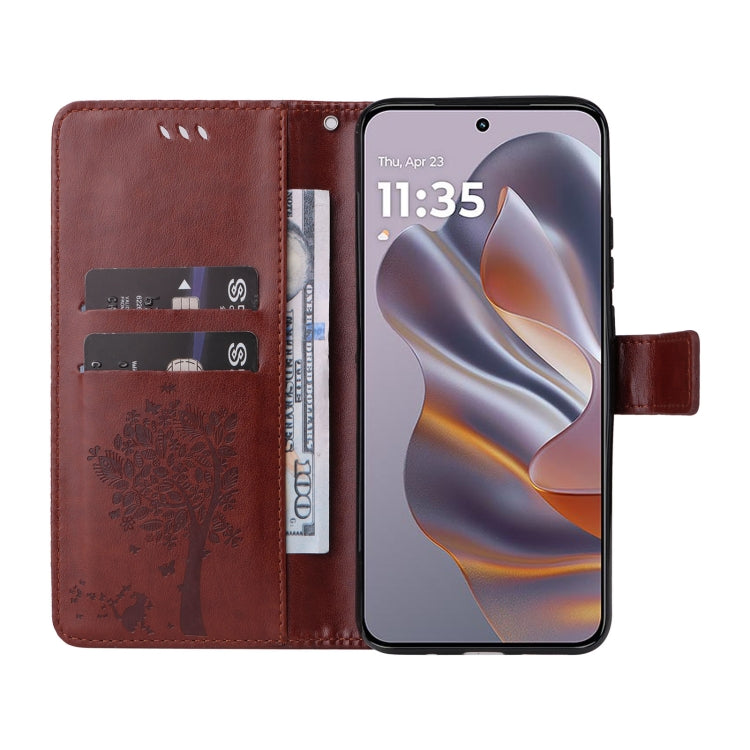 For Motorola Edge 50 Neo Tree & Cat Embossed Pattern Flip Leather Phone Case